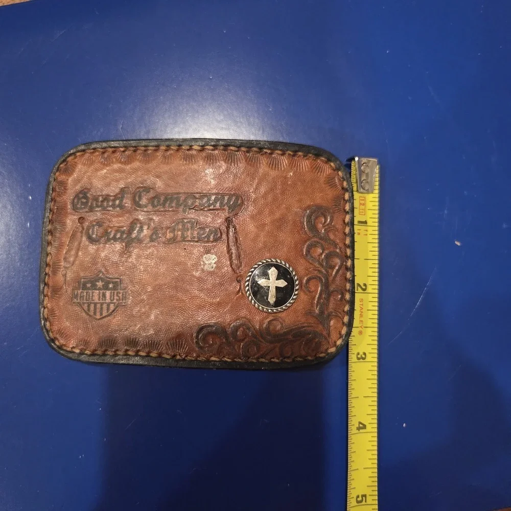 Brad Company Craft's Den Tooled Leather Belt Buckle with Cross Concho USA